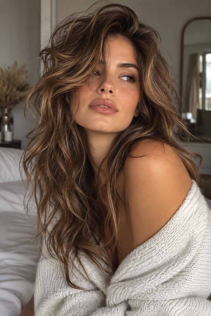 Une femme avec une coiffure d'hiver Bedhead Hair maitrisé