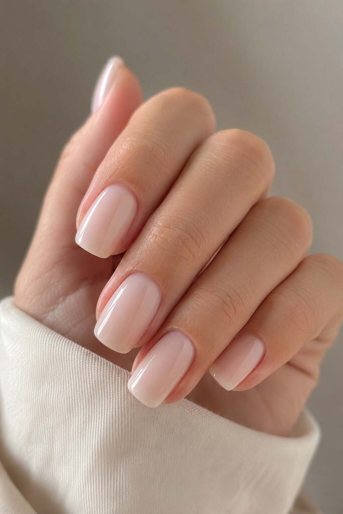 Ongles de femme avec une manucure milky nails