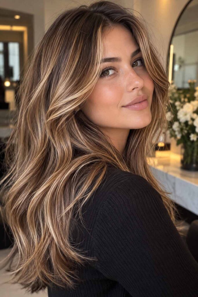 Une femme avec une coiffure d'hiver Wispy Bangs